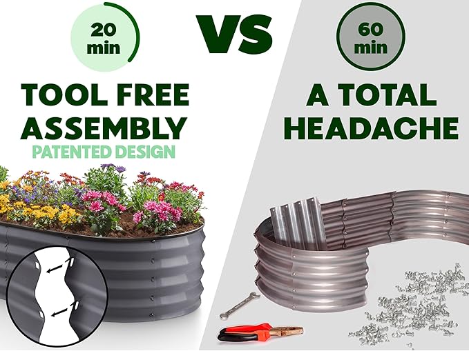 Plant & Plot Galvanized Raised Garden Beds Outdoor // 6×3×1 ft Planter Raised Beds for Gardening, Vegetables, Flowers // Large Metal Garden Box // Patented Tool-Free Design (Dark Gray)