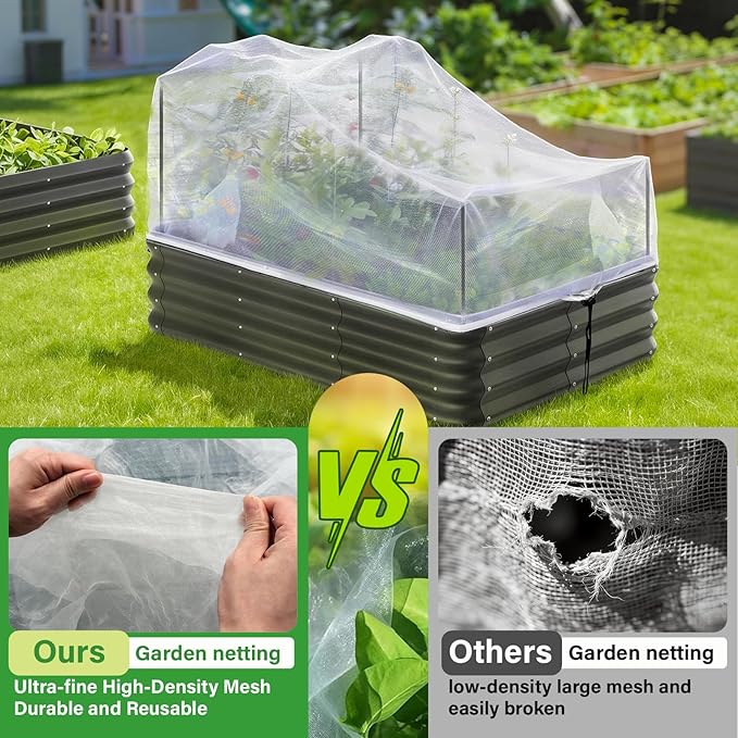 KEOHOL 3-Pack Garden Netting for Raised Beds, 59.1" × 27.6" × 17.7" Rectangular Plant Covers with Ultra-fine Mesh, UV Protected HDPE Plant Netting for Vegetables Flowers Fruits