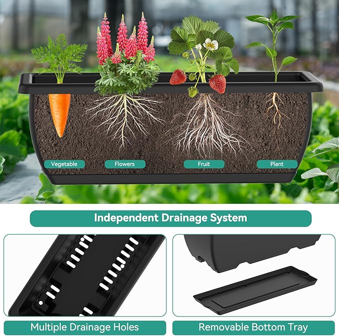CADUKE Raised Garden Bed, Garden Raised Planter Box with Legs, 32" Elevated Vegetable Garden Beds with Drainage Holes & Trellis, Herb Garden Planter Outdoor for Vegetables, Balcony, Patio, Black