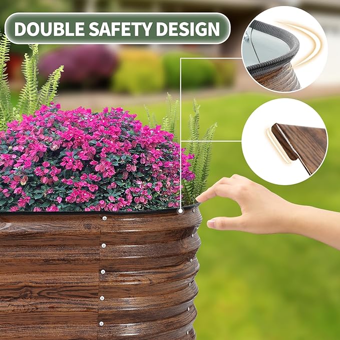 1MORE Galvanized Raised Garden Bed- Planter Garden Boxes Outdoor, Raised Beds for Gardening, 4x2x1.4ft Metal Garden Bed Kit for Vegetables Flower, Planter Raised Bed with Protective Tape & Tools.Grain