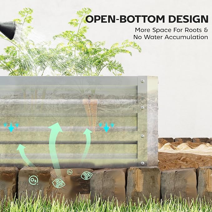 Outsunny Galvanized Raised Garden Bed, 4' x 2' x 1' Metal Planter Box, for Growing Vegetables, Flowers, Herbs, Succulents, Silver