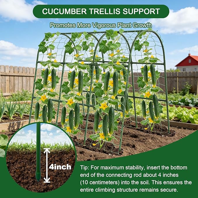 Cucumber Trellis for Raised Bed, 63"x47"x22" Garden Trellis for Climbing Plants Outdoor with Climbing Net and Plant Support Clip for Cucumber, Vegetable, Flowers