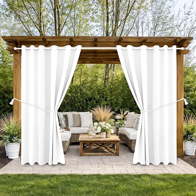 Water Proof Outside Curtains with Grommet Top for Porch, W84 x L95 Thermal Insulated Washable Light Block Outdoor Divider Drapes for Patio Gazebo Deck Pool Area Pergola Cabana (2 Panels)