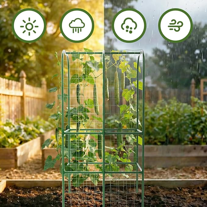 65" Tall Cucumber Trellis for Raised Bed, Garden Trellis for Climbing Plants Outdoor, U-Shape Metal Arch Vegetables Trellis Plant Support for Zucchini Squash Vines