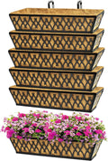 6 Pack 24 Inch Window Boxes Planters Railing Planter Box with Adjustable Brackets for Porch Fence Patio Balcony Hanging Flower Baskets with Coco Liners for Outdoor Garden Decor - Black