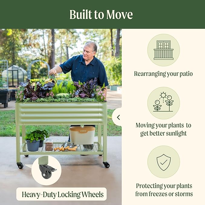 Rolling Elevated Raised Garden Bed-V Series, 2' x 6' Garden Beds with Legs & Storage Rack for Patio & Porch, 1000 Lbs Weight Capacity, Outdoor Planter Box for Vegetables Flower Herbs, Olive Green