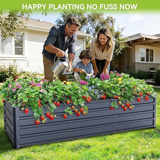 Ohuhu 8x3x1.5FT Metal Raised Garden Bed Outdoor, Reinforced Galvanized Steel Rustproof Planter Box, 100% Non-Toxic, 269 Gal Large Capacity Heavy Duty Raised Beds for Growing Vegetables Flowers Herbs