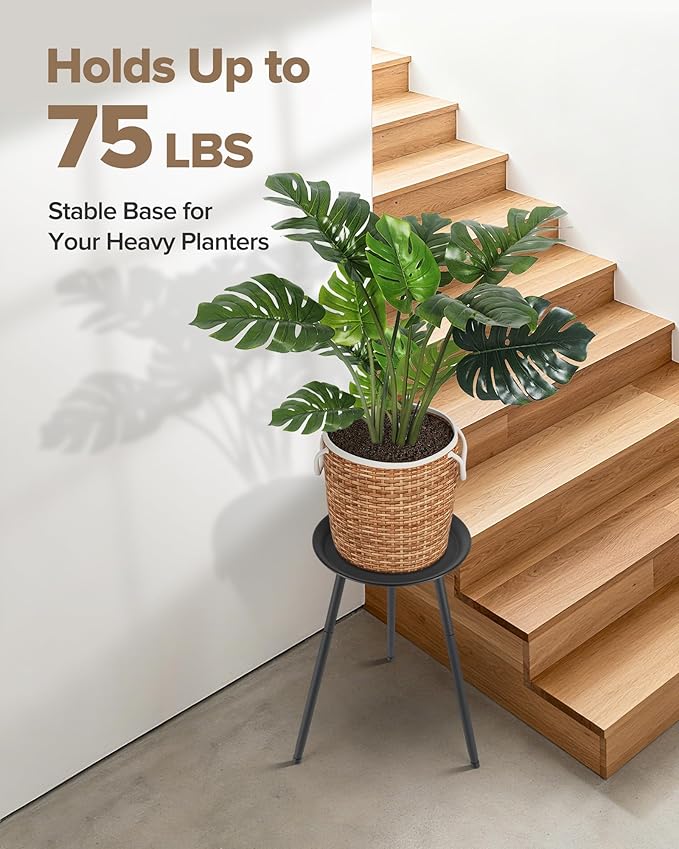 Tall Plant Stand Indoor, Metal Mid Century Indoor Plant Stands, Adjustable Height Plant Table for Flower Pots, Stable Plant Holder with Raised Design, Small Side End Table Black, 11.6"x20.6"
