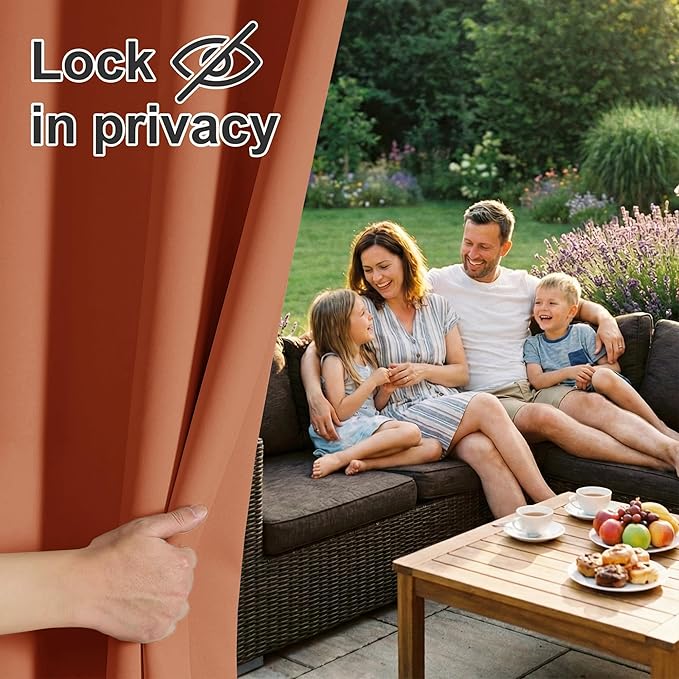 RYB HOME Extra Wide Outdoor Curtains for Patio Waterproof Heavy Duty Thermal Insulated in Summer Full Coverage Privacy for Porch, Cabana & Pergola, W100 x L95, Mecca Red, 1 Panel