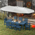 9-Piece Navy Blue Outdoor Dining Set with White 15FT Large Patio Umbrella, 75.2'' HDPE Table & Chairs for 8, Weather-Resistant Furniture with Umbrella Hole for Patio, Lawn, Poolside