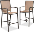 Best Choice Products Outdoor Bar Stools Set of 2, Bar Height, Patio Furniture, All Weather Mesh Design w/Armrest - Brown/Light Brown