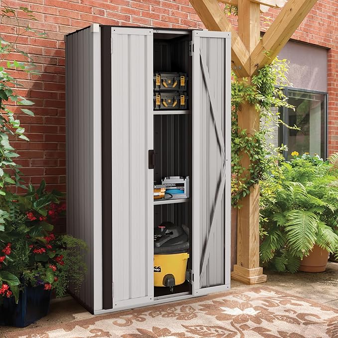 AECOJOY Outdoor Storage Cabinet Waterproof with Adjustable Shelves, Vertical Tall Outdoor Cabinet Weatherproof, Garden Sheds & Outdoor Storage Clearance Cabinet Storage for Outside in White