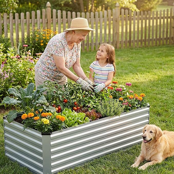 INNO STAGE 6x3x2ft Galvanized Raised Garden Bed, Raised Garden Bed Kit-Metal Planter Box Outdoor, Planting for Vegetables, Fruits, Herbs, Flowers, Silver
