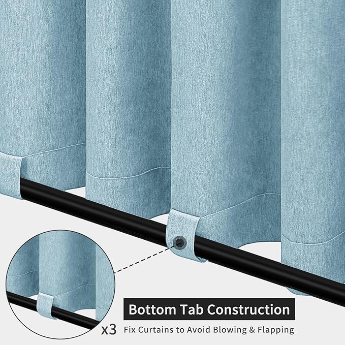 Easy-Going Linen Look Outdoor Curtains Waterproof Windproof Porch Curtains, Soft Thicken Outdoor Privacy Curtains for Patio, Gazebo, Grommet Top and Tab Bottom Drape, 1 Panel, 54x96 inch, Sky Blue