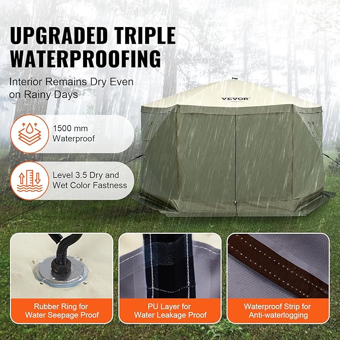VEVOR 12x12ft Pop Up Gazebo Tent with Mosquito Netting, 6 Removable Wind Panels & 2 Mesh Windows, Outdoor Canopy Shelter for Patio, Army Green