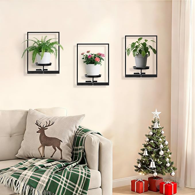 3 Pack Black Metal Indoor Window Plant Shelves Hanging Plant Shelves Picture Frame Outdoor Plant Rack for Indoor Outdoor,Decoration Racks for Home Decor Wall