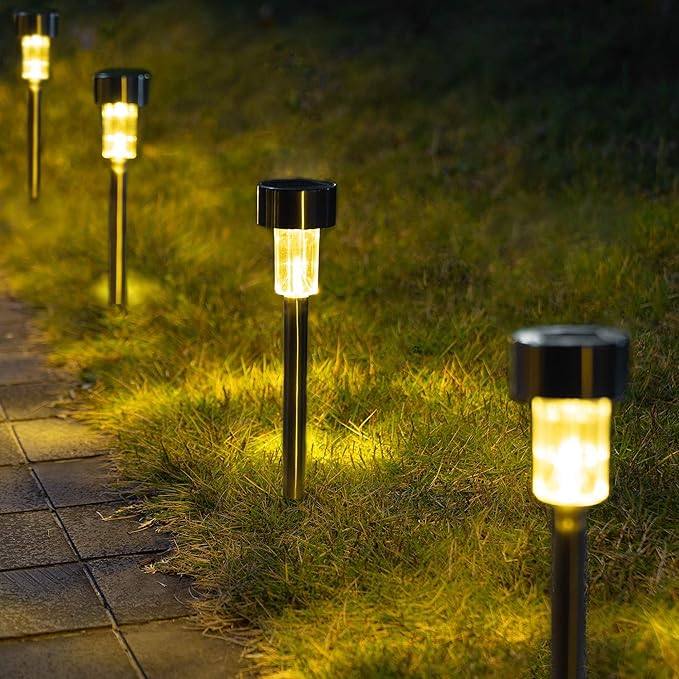 GIGALUMI Solar Pathway Lights, Stainless Steel IP44 Waterproof Auto On/Off Outdoor LED Solar Landscape Lights for Garden, Yard, Patio, Path and Walkway(20 Pack, Warm White)