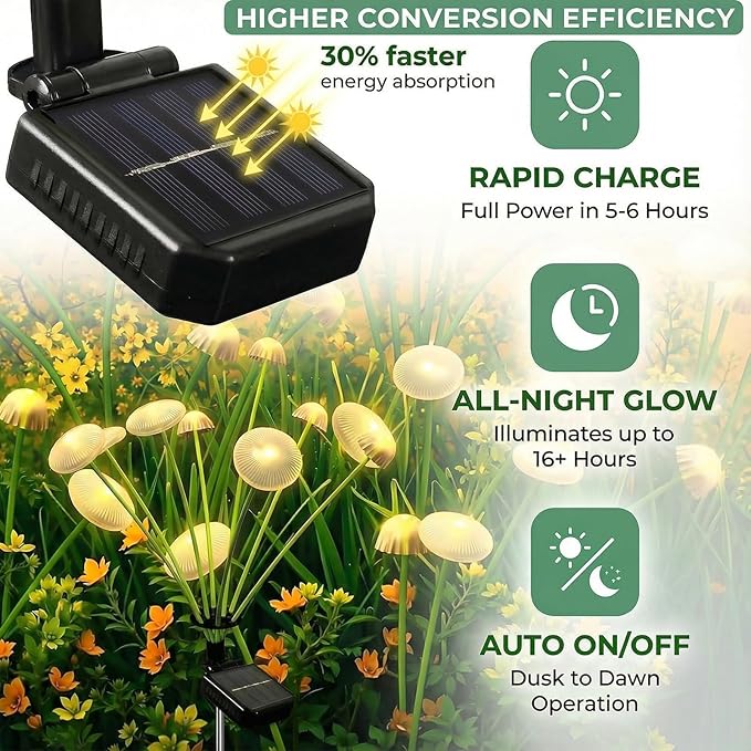 6 Pack 48LED Solar Garden Lights, 8 Lighting Modes Swaying Mushroom Lights, IP65 Waterproof Outdoor Decor for Garden, Yard, Patio, Pathway & Gifts for Women, Grandma (Warm White)