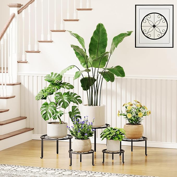 5 Pack Metal Plant Stand Heavy Duty Metal Plant Shelf for Multiple Plants Anti-Rust Iron Flower Pot Stand Holder for Home Garden