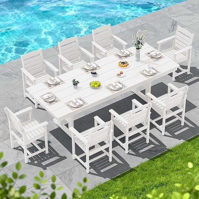 SERWALL Outdoor Dining Chairs Set of 4, All-Weather HDPE Patio Chair with 19.7" Widened Seat, for Backyard, Garden, White