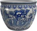 Red Lantern 14" Ladies Blue & White Porcelain Fishbowl