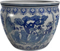 Red Lantern Oriental Furniture 16" Ladies Blue & White Porcelain Fishbowl, Large