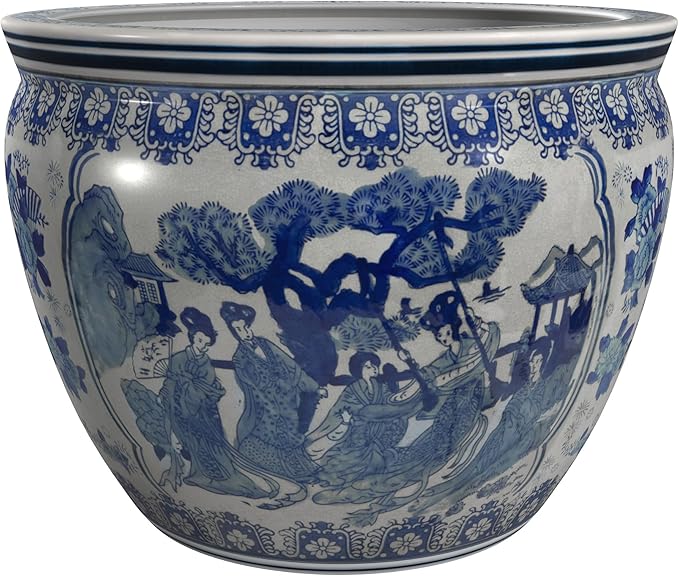 18" Ladies Blue & White Porcelain Fishbowl