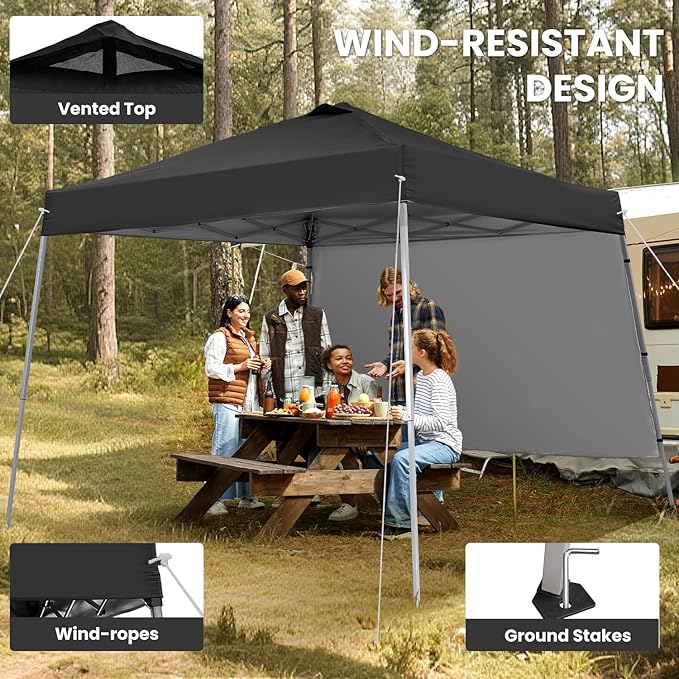 Canopy Tent, 10X10 FT Pop Up Canopy Outdoor Tent Slant Legs with Carrying Bag, Portable Gazebo Shelter - 8X8 FT Canopy Cover (Black with 1 Sidewall)