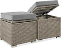 Best Choice Products Set of 2 Wicker Ottomans, Multipurpose Outdoor Furniture for Patio, Backyard, Additional Seating, Footrest, Side Table w/Storage, Removable Cushions - Cement Gray/Taupe