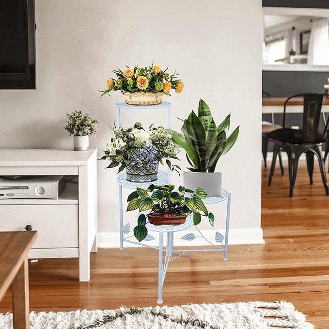 Plant Stand Indoor Outdoor, 3/4 Tier 30" Tall Metal Flower Pot Holder Shelves for Multiple Plants, Multi Tiered Planter Rack Display Shelf for Patio Garden Living Room Corner(White)