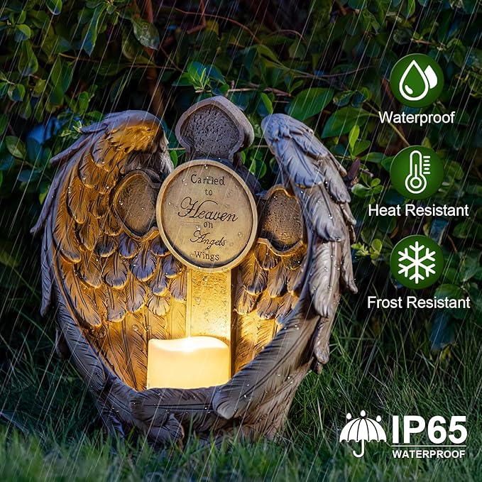 Solar Garden Angel Statue Light – Praying Guardian Angel Figurines for Outdoor Yard Decor Cemetery Decorations, Waterproof Garden Sculpture Memorial Gifts for Women, Mom, Grandma, Lover