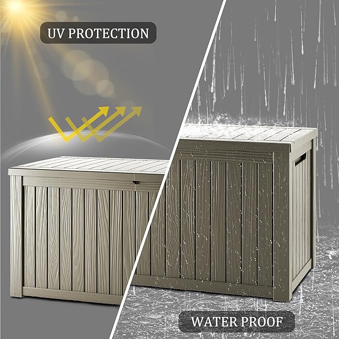 TARKARI 150 Gallon Lockable Resin Deck Box, Waterproof & UV-Resistant Outdoor Storage Box for Outdoor Cushion Storage, Garden Tools & Pool Accessories Storage, Gray