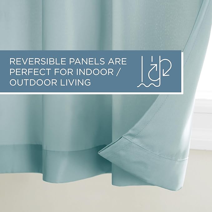 Town & Country Basics Cabana Solid Heavyweight Indoor Outdoor Curtains, Light Filtering Opacity with Grommet Top, Water Repellent, 2-Pack Set, 54"x120", Blue
