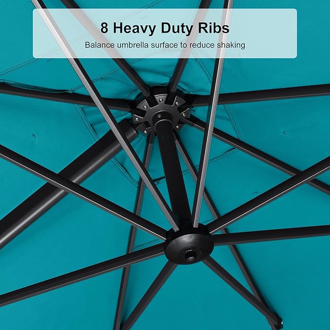 PURPLE LEAF 8.8' X 8.8' Right-left Tilt Patio Umbrella with Base Outdoor Cantilever Swivel Square Umbrella with Tilt Aluminum Offset Umbrella with 360-degree Rotation for Garden Deck Pool Patio Turquoise Blue