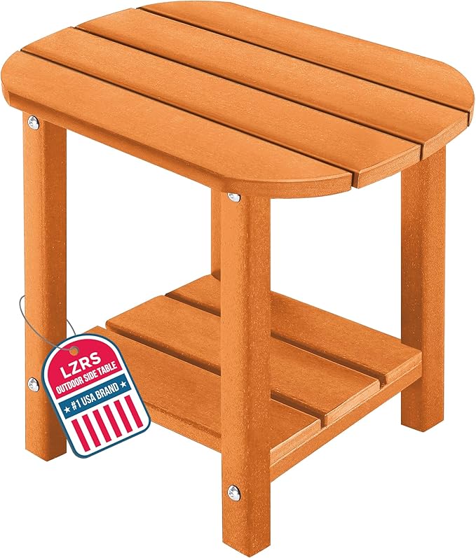 LZRS Outdoor Side Table - 2-Tier Adirondack HDPE Patio End Table for Pool, Porch,Balcony & Backyard,Weather Resistance for Indoor and Outdoor use(Orange)