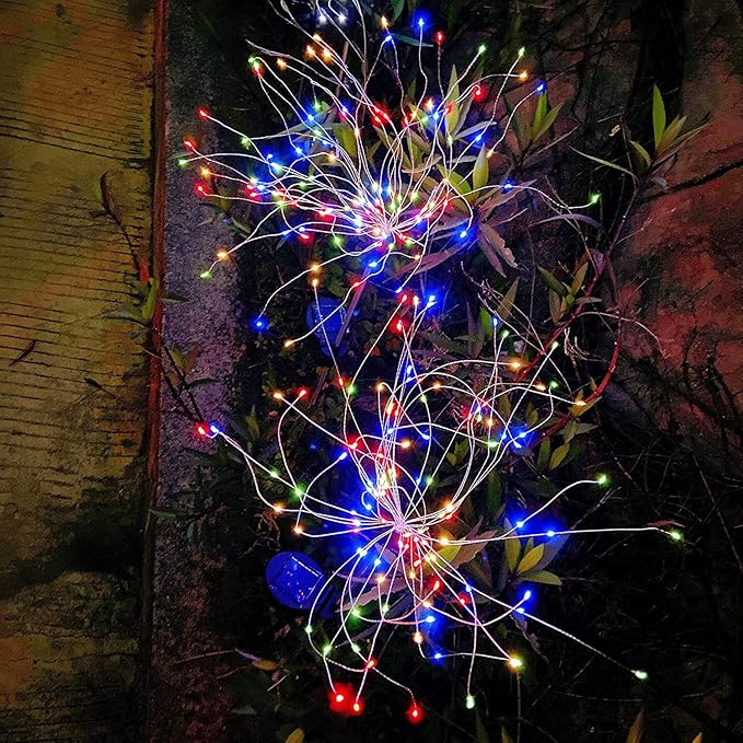 JJGoo Solar Firework Lights, 2 Pack 180 LEDs 2 Lighting Modes Solar Lights Outdoor Waterproof for Garden Patio Walkway Pathway Party Wedding Christmas Decorative - Colorful