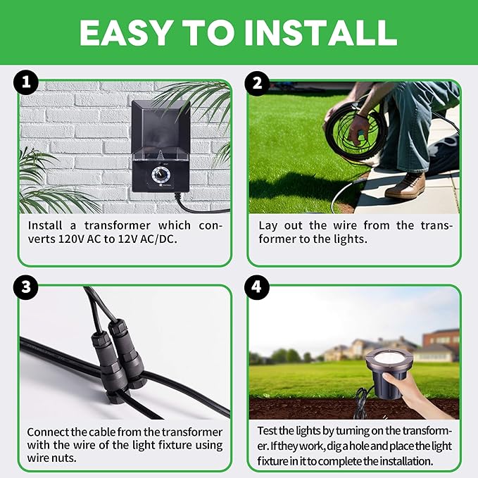 Ground Well Lights Kit, 12 Pack Landscape LED Low Voltage Inground Light and 200W Transformer and 250FT Cable and 40 Wire Connectors, Outdoor Waterproof IP67 Aluminum for Backyard Wall Lawn