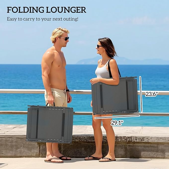 Outsunny Chaise Lounge Chair Outdoor Set of 2, 5-Position Adjustable Outdoor Pool Lounge Chairs, Folding Tanning Chair Beach Lounger with Cushion, Headrest, Side Pocket for Patio, Yard, Gray