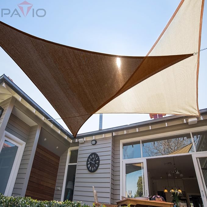 Patio Paradise 26' x 26' x 26' Sun Shade Sail Triangle Canopy Shade Cloth Fabric Sunlight Block Patio Pergola Cover HDPE Deck Awning for Outdoor Backyard Roof Shading, Brown