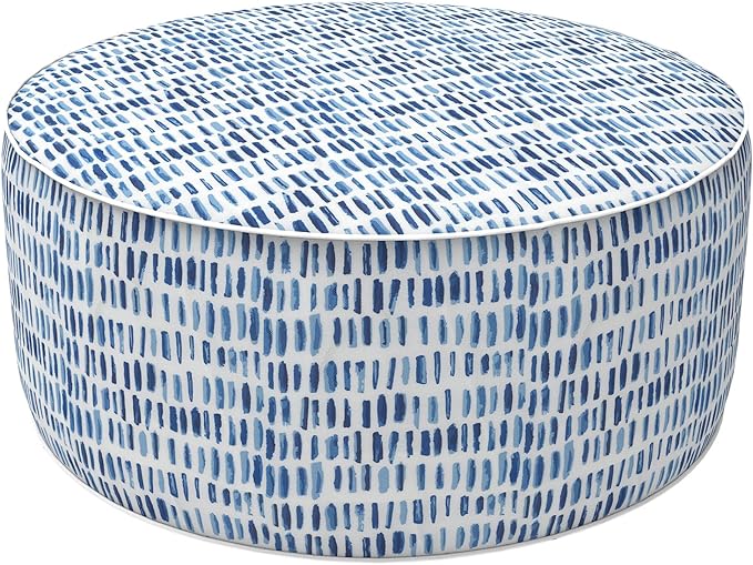 LVTXIII Outdoor Inflatable Ottoman Stool, Patio Water Repellent Footrest Stool with Handle, Portable Outside Round Ottoman for Patio Garden, Camping or Home Use, 21"x21"x9", Blue Pebble