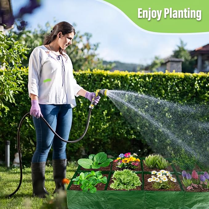 Fabric Raised Garden Bed, 2 Pack 8 Grids and 4 Grids, 128 Gallon Rectangle Grow Bags with Drainage Holes, Breathable PE Planting Containers for Outdoor Vegetables Fruits Flowers