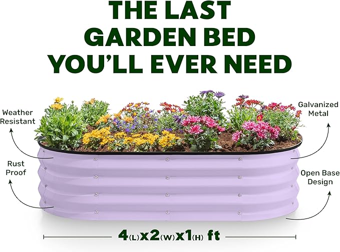 Plant & Plot Galvanized Raised Garden Beds Outdoor // 4×2×1 ft (2-Pack) Planter Raised Beds for Gardening, Vegetables, Flowers (Lavender) // Large Metal Garden Box