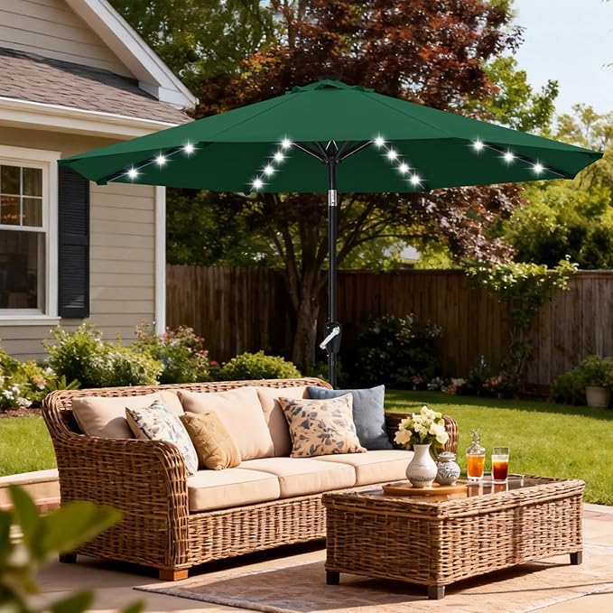ABCCANOPY Durable Solar Led Patio Umbrellas with 32LED Lights 11FT (Deep Green)