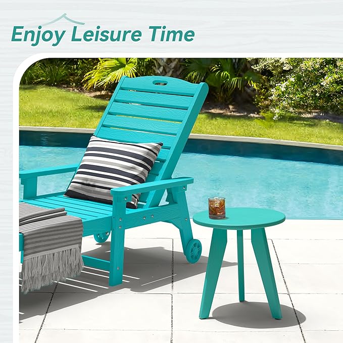 HDPS Outdoor Side Table, Small Round Side Table Weather-Resistant, Outdoor Side Tables for Patio, Porch, Deck, End Table for Plant Stand, Living Room, Bedroom, Turquoise