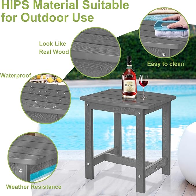 Y&M Outdoor Side Table, HIPS Adirondack Small Single Table, Waterproof Square Outside Table, Balcony Modern End Tables for Patio, Pool, Beach, Porch, Deck, Indoor or Outdoor Use (Dark Grey, 2 Pack)