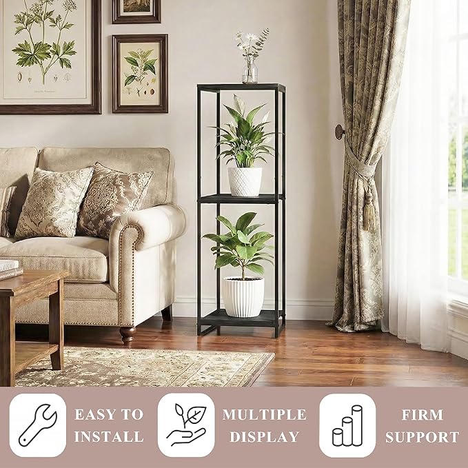 46" Tall Plant Stand Indoor, 3-Tier Modern Plant Shelf, Corner Flower Pot Holder Organizer for Living Room Balcony Patio Garden (Black)