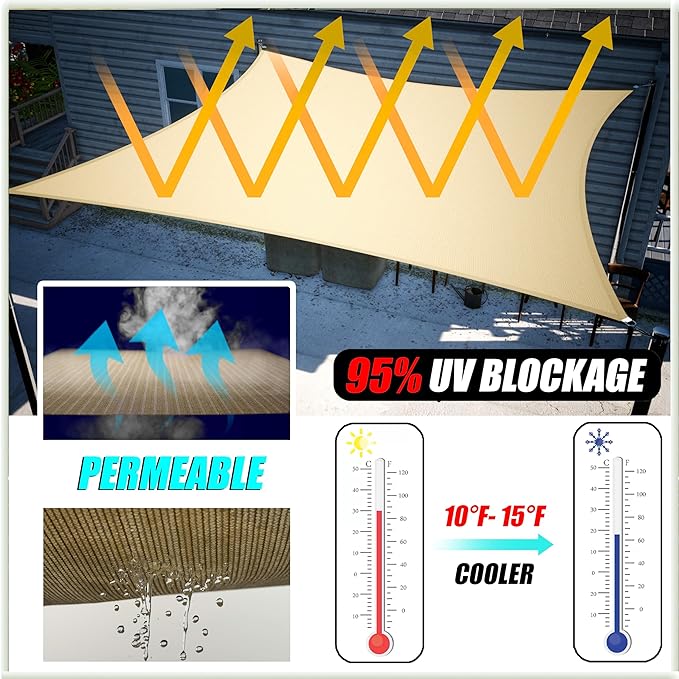 Amgo Custom Size 11' x 11' x 11' Beige Triangle Sun Shade Sail UPF50+ AGTAPRT12, Order to Make Canopy Awning, 95% UV Blockage, Water & Air Permeable, Commercial Standard (We Customize)