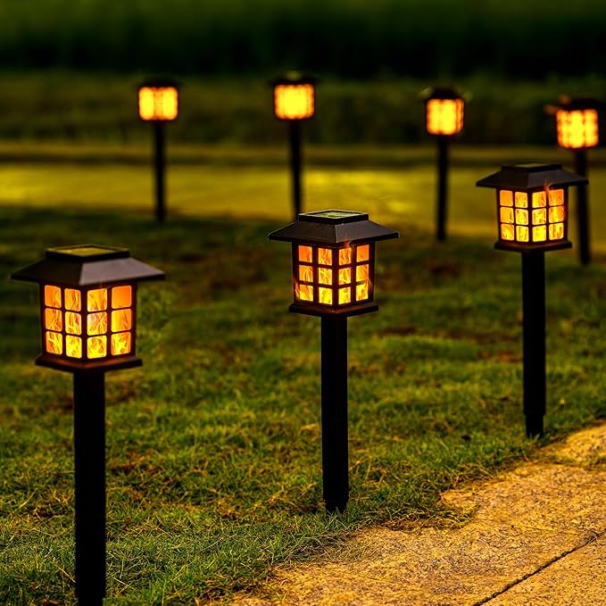 GIGALUMI Solar Lights for Outside,16 Pack Flickering Flame LED Solar Outdoor Lights, Waterproof Garden Light Maintain 10 Hours of Lighting for Christmas, Garden, Landscape, Path, Yard, Patio