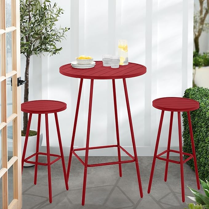 Best Choice Products 3-Piece Patio Dining Set, Bar Height, Outdoor Bistro Set, Outdoor Round Bar Table w/ 2 Bar Stools, Steel - Red