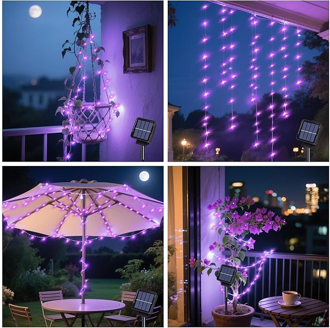 ZNYCYE Solar Waterfall Fairy Bunch Lights Outdoor Waterproof 200LEDs 8 Modes Watering Can Light, Purple Solar Powered String Lights Firefly Vine Garden Decorations Gardening Gifts for Mom